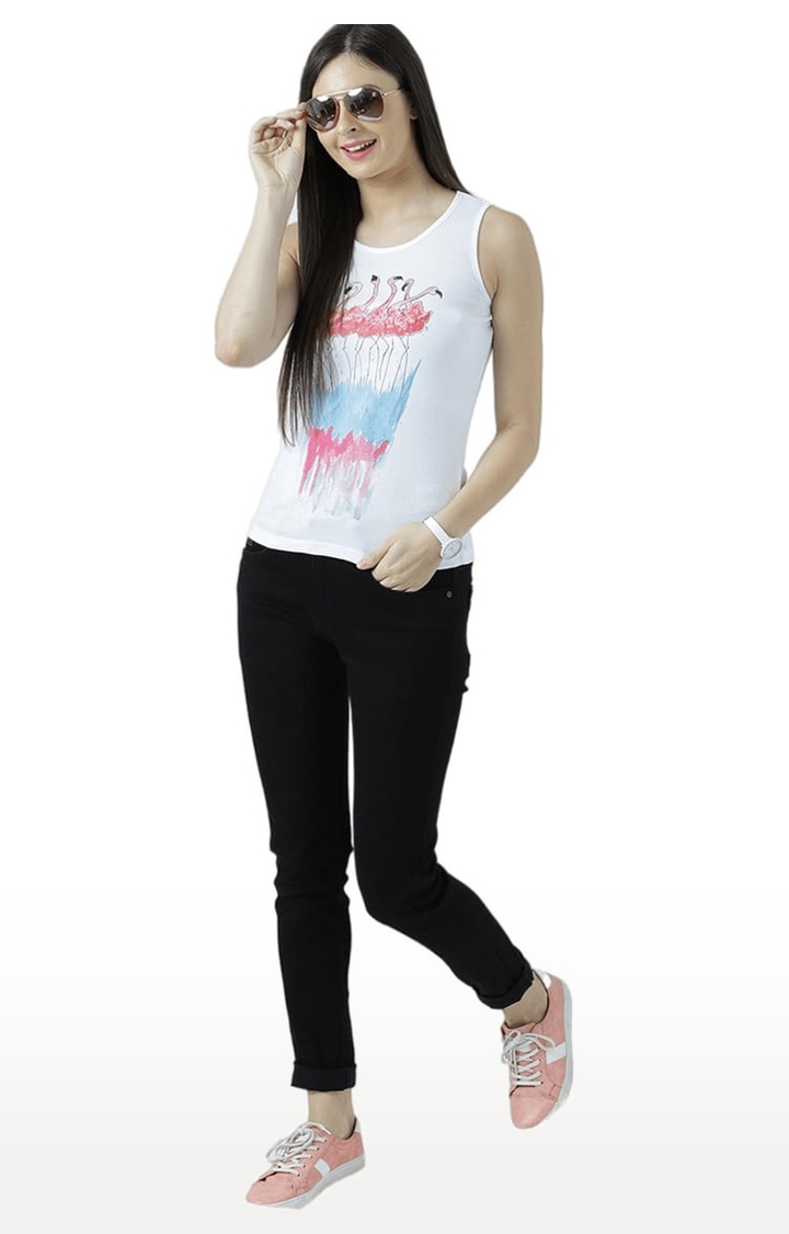 Women's White Printed Tank Top