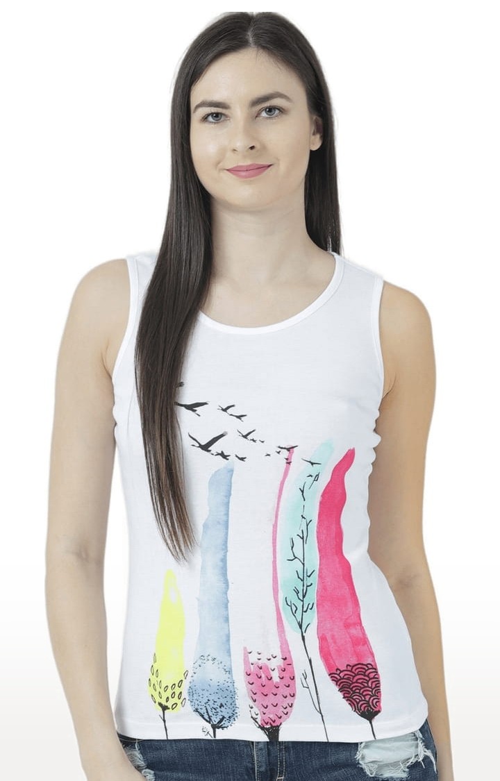 HUETRAP | Women's White Printed Tank Top