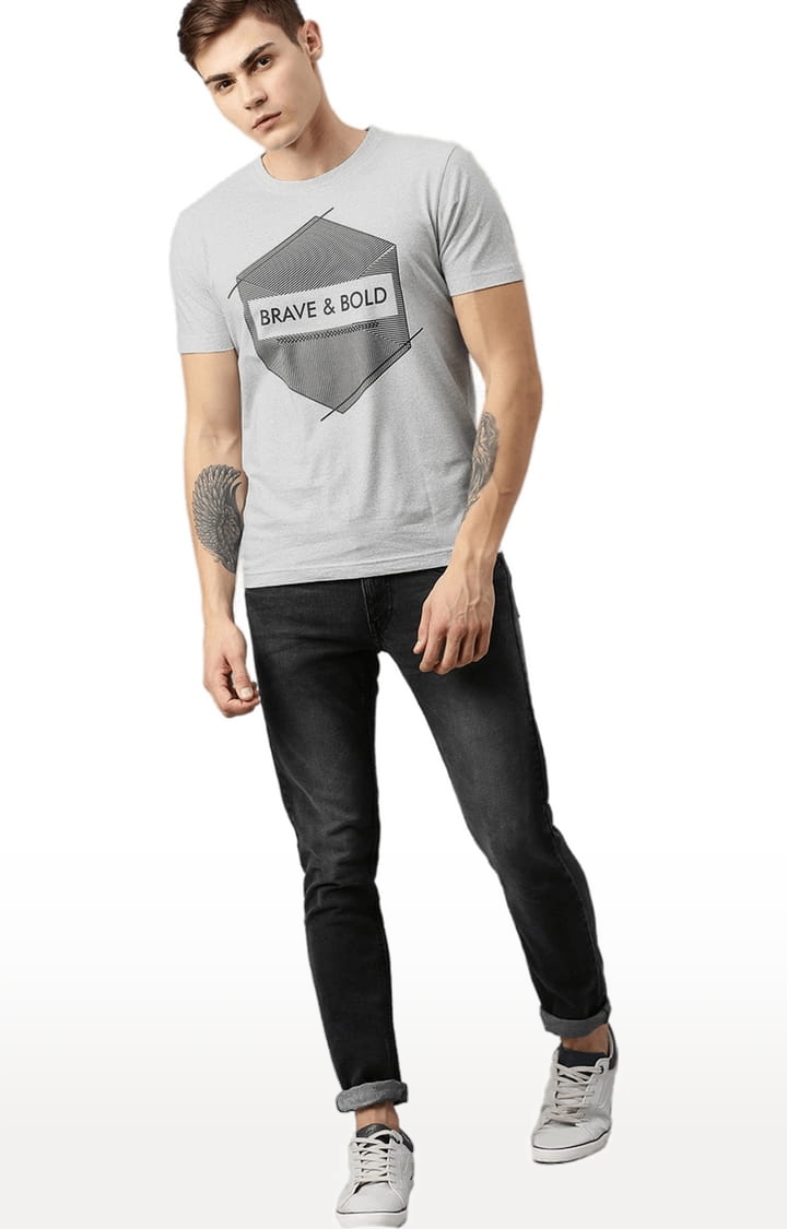 HUETRAP | Men's Grey Cotton Blend Printed Regular T-Shirt 1