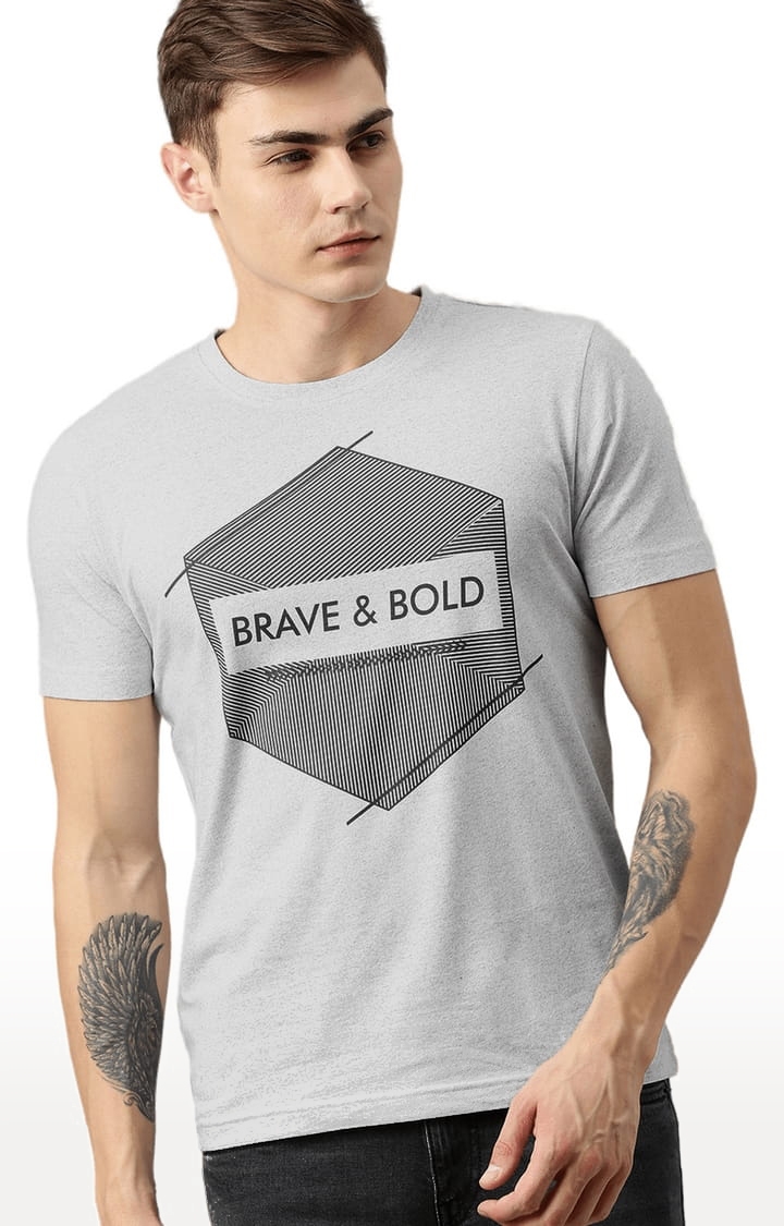 HUETRAP | Men's Grey Cotton Blend Printed Regular T-Shirt 0