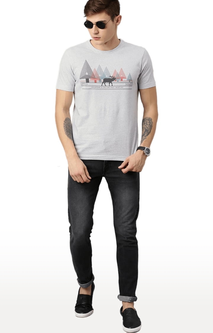 Men's Grey Printed Regular T-Shirt