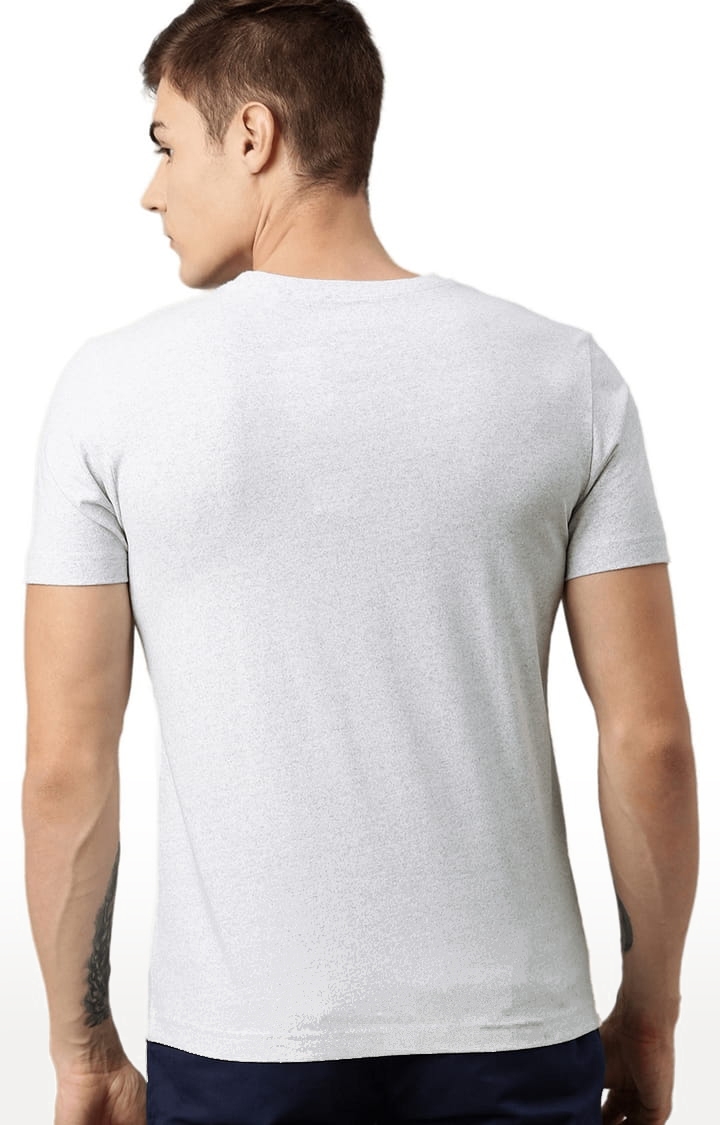 HUETRAP | Men's Grey Cotton Blend Typographic Printed Regular T-Shirt 3