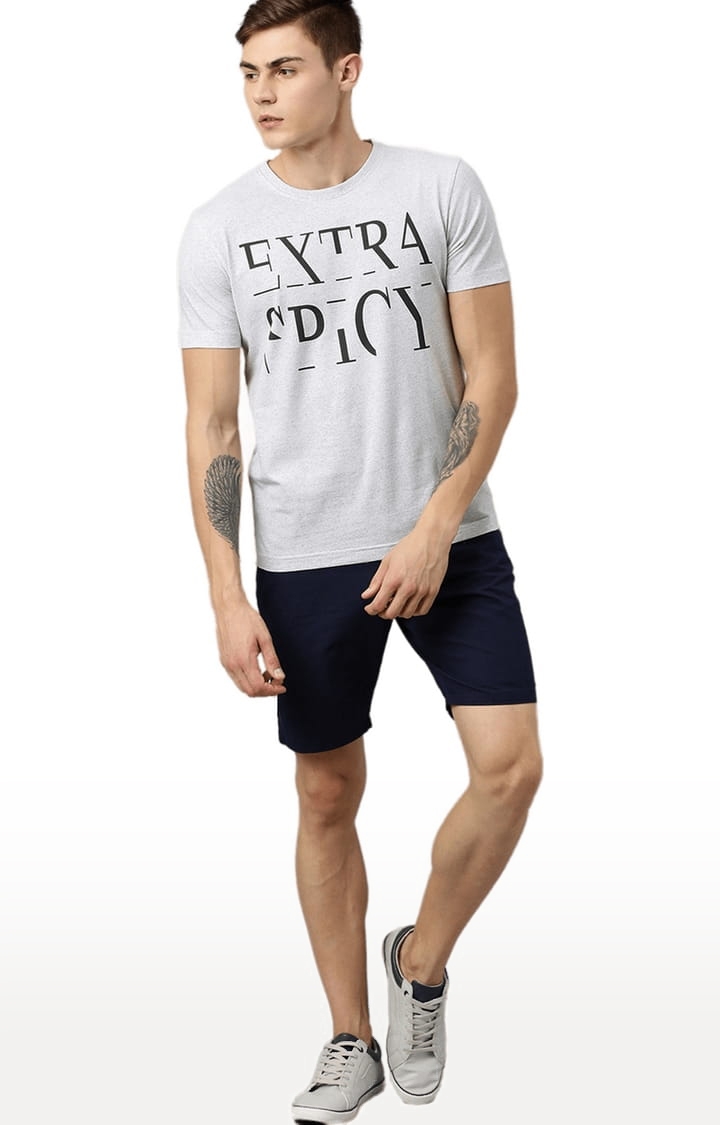 HUETRAP | Men's Grey Cotton Blend Typographic Printed Regular T-Shirt 1