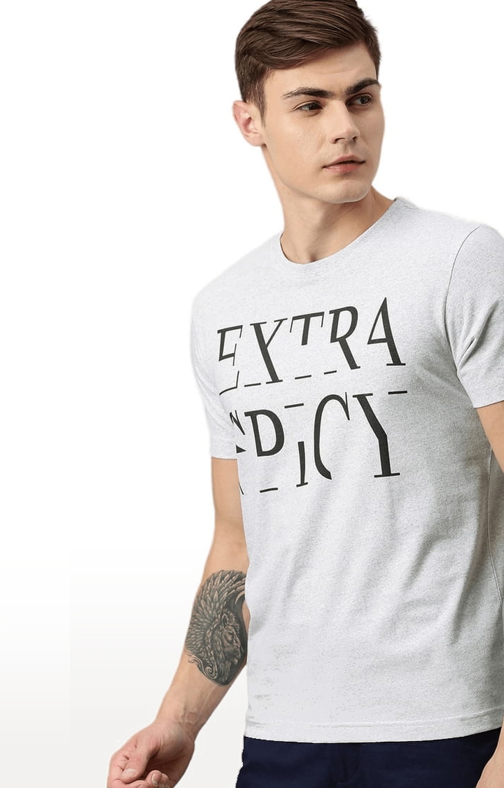 HUETRAP | Men's Grey Cotton Blend Typographic Printed Regular T-Shirt 2