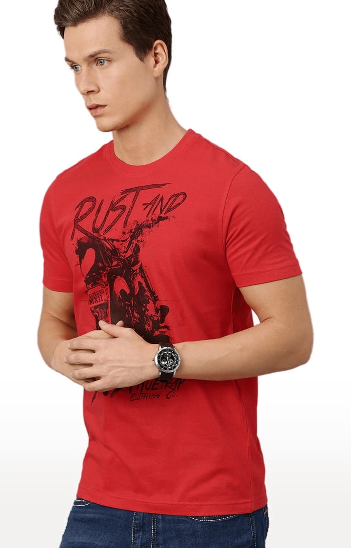 HUETRAP | Men's Red Cotton Printed Regular T-Shirt 0