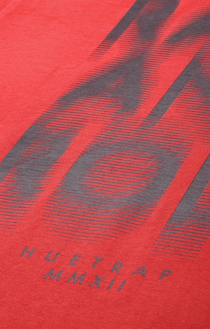 HUETRAP | Men's Red Cotton Printed Regular T-Shirt 4