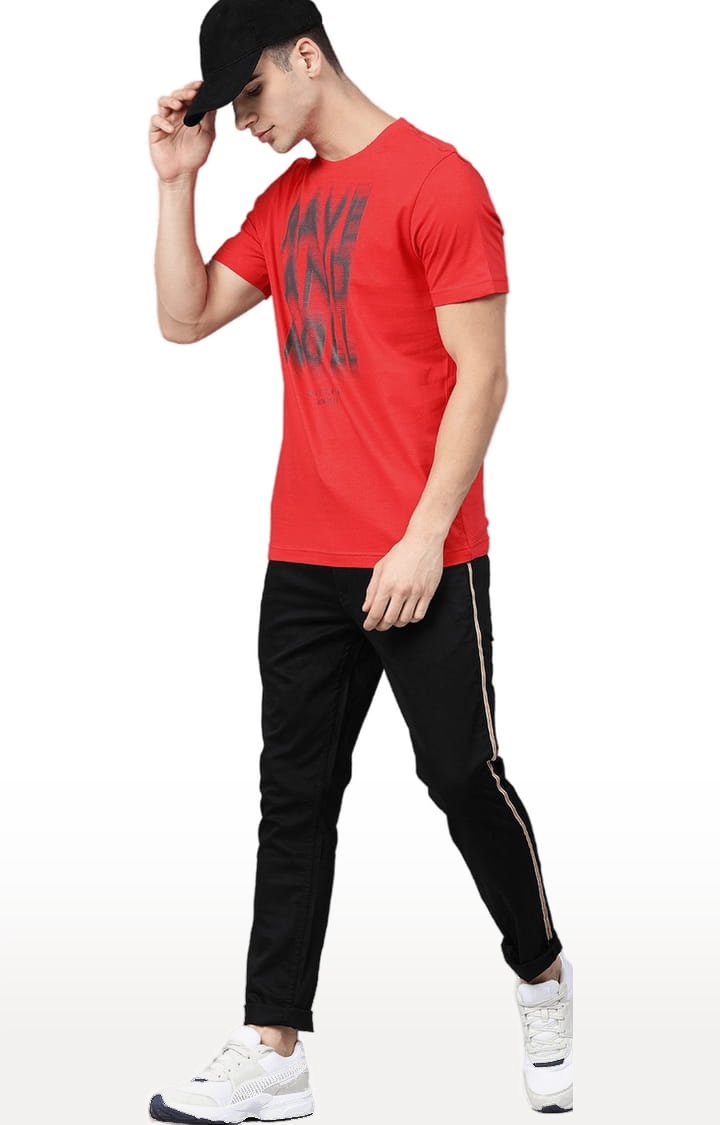 HUETRAP | Men's Red Cotton Printed Regular T-Shirt 1