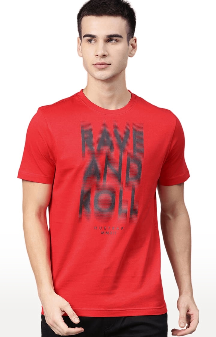 HUETRAP | Men's Red Cotton Printed Regular T-Shirt 0