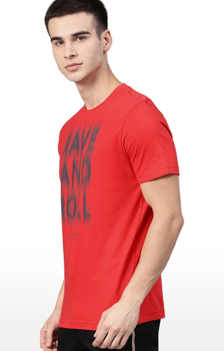 HUETRAP | Men's Red Cotton Printed Regular T-Shirt 2