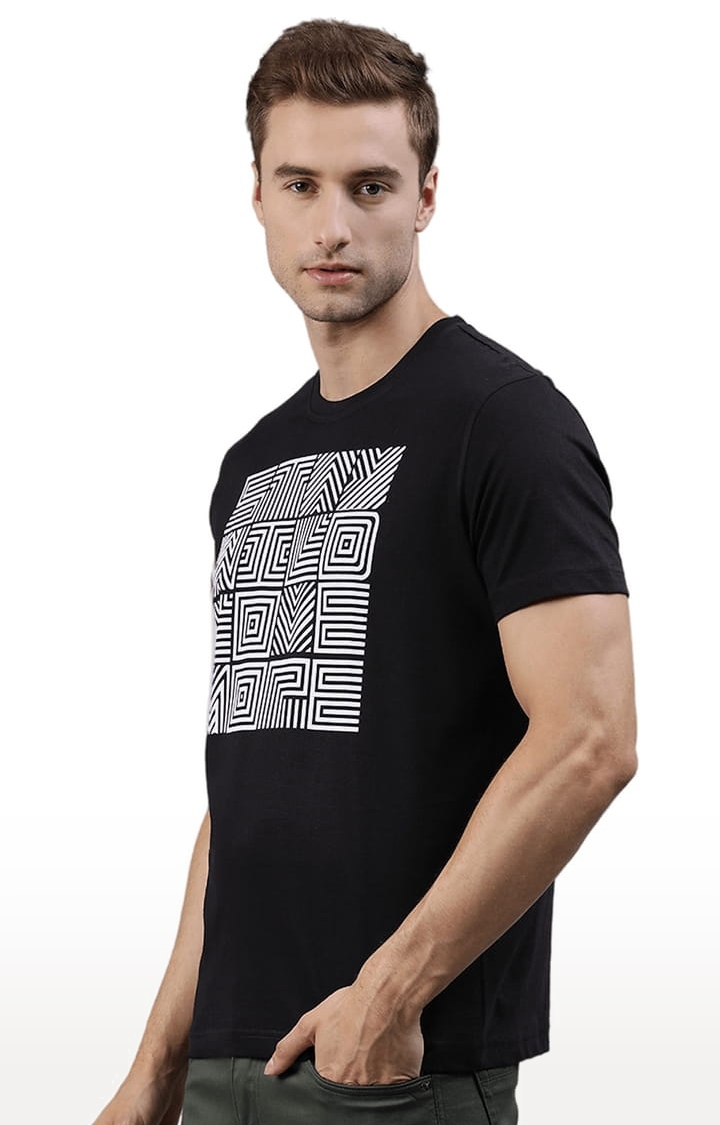 HUETRAP | Men's Black Cotton Blend Printed Regular T-Shirt 1