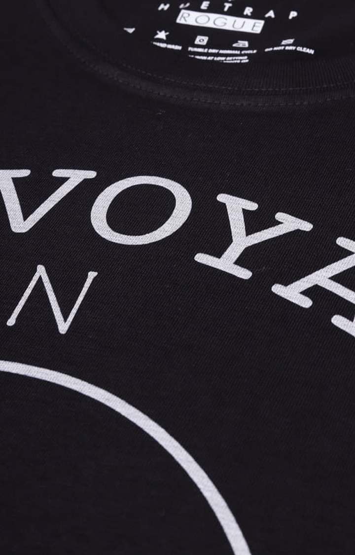 HUETRAP | Men's Black Cotton Blend Typographic Printed Regular T-Shirt 3