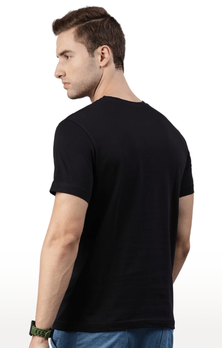 HUETRAP | Men's Black Cotton Blend Typographic Printed Regular T-Shirt 2