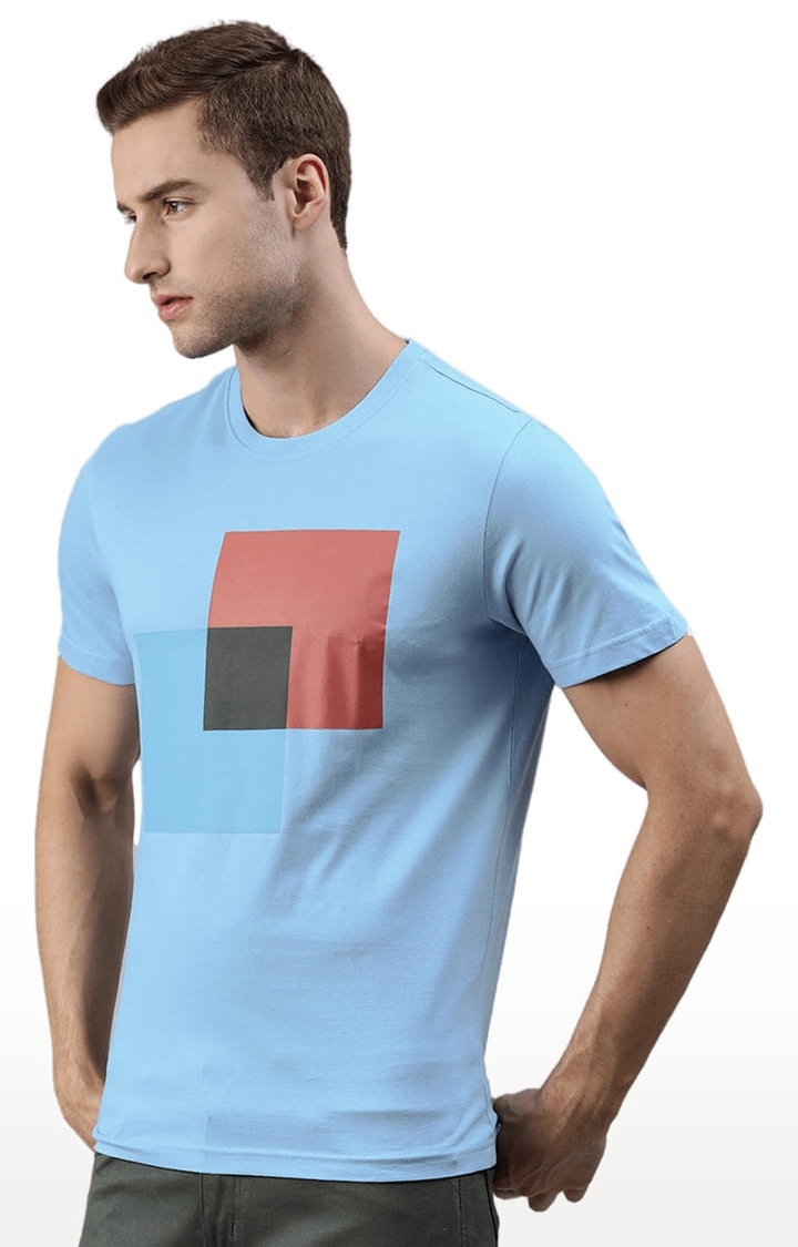 HUETRAP | Men's Blue Cotton Blend Printed Regular T-Shirt 1