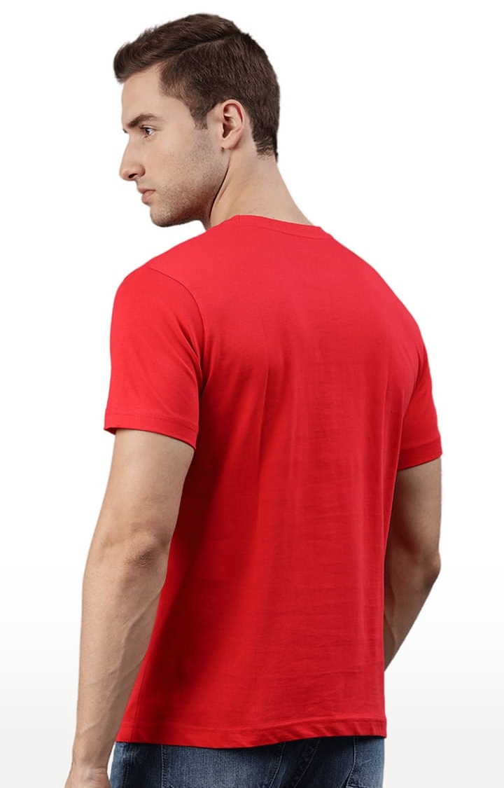 HUETRAP | Men's Red Cotton Blend Typographic Printed Regular T-Shirt 2