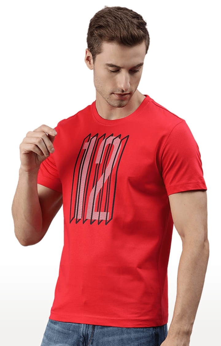 HUETRAP | Men's Red Cotton Blend Typographic Printed Regular T-Shirt 1