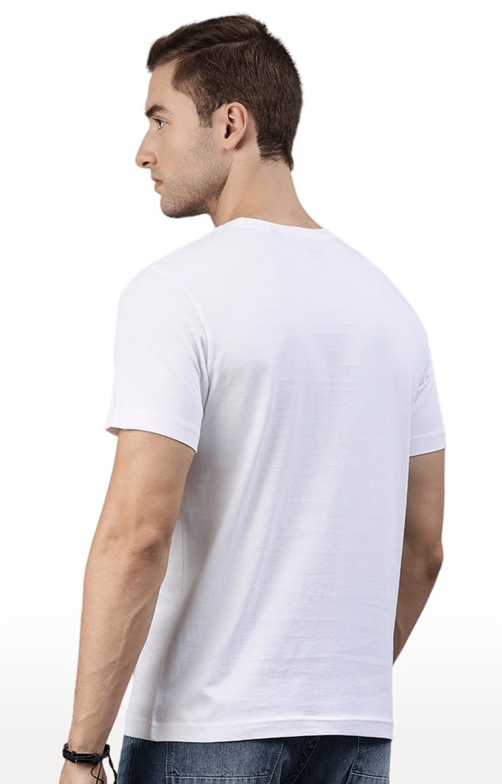 HUETRAP | Men's White Cotton Blend Typographic Printed Regular T-Shirt 3