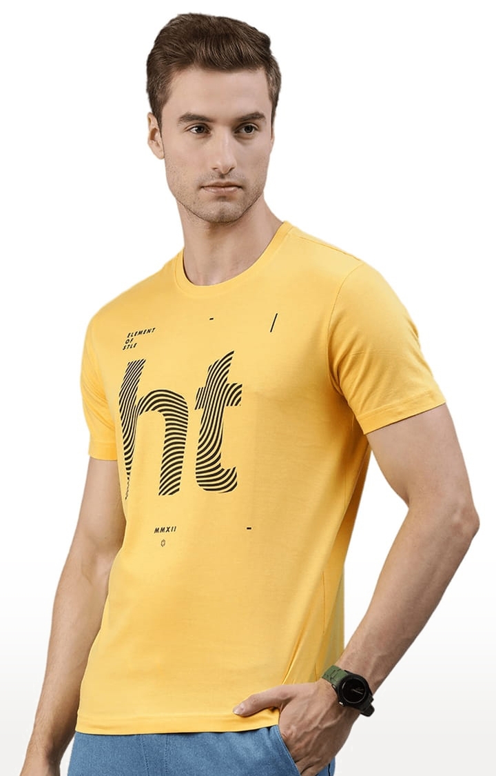 HUETRAP | Men's Yellow Cotton Blend Printed Regular T-Shirt 1