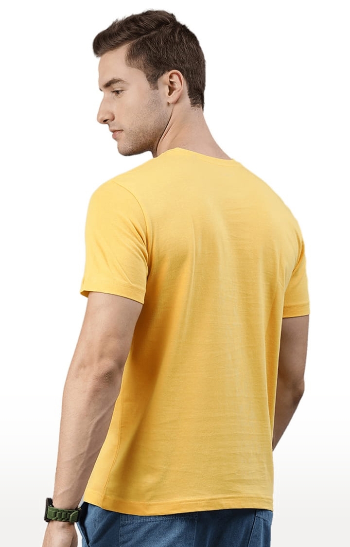 HUETRAP | Men's Yellow Cotton Blend Printed Regular T-Shirt 2