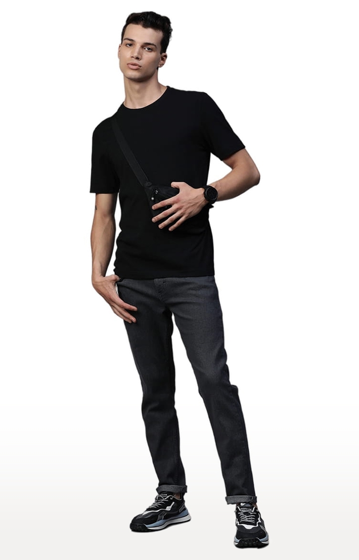 HUETRAP | Men's Black Cotton Blend Solid Regular T-Shirt 1