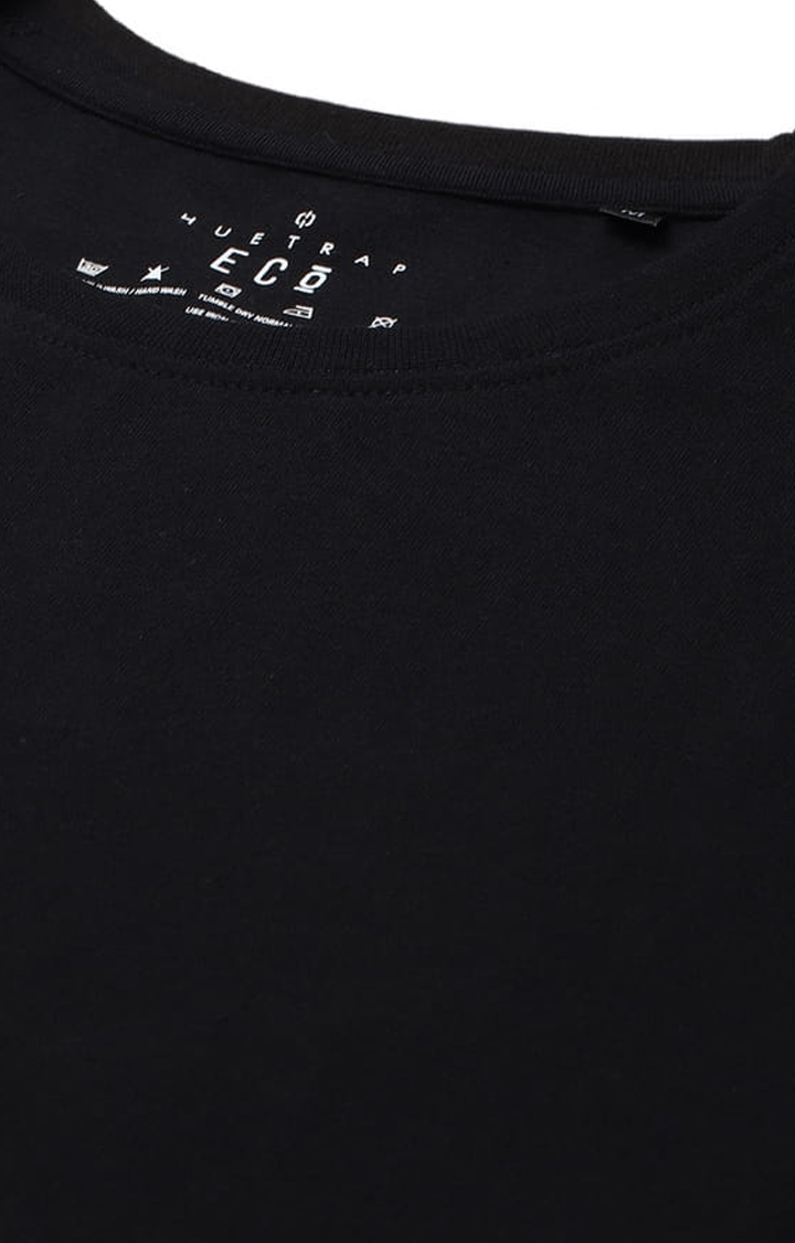 HUETRAP | Men's Black Cotton Blend Solid Regular T-Shirt 4