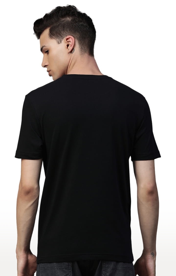 HUETRAP | Men's Black Cotton Blend Solid Regular T-Shirt 3