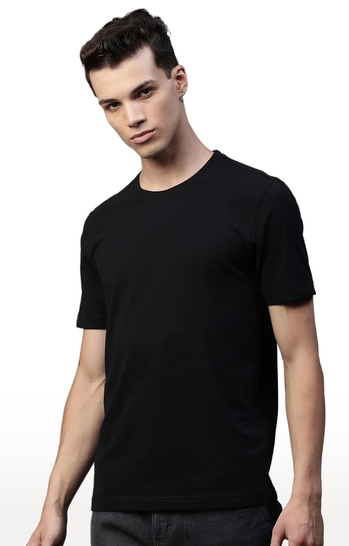 HUETRAP | Men's Black Cotton Blend Solid Regular T-Shirt 2