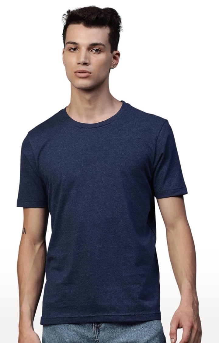 HUETRAP | Men's Blue Solid Regular T-Shirt
