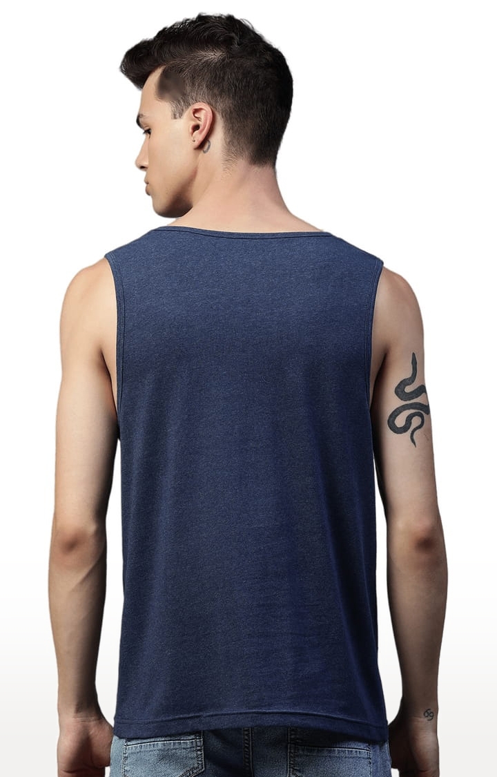 HUETRAP | Men's Blue Melange Cotton Blend Solid Vest 3