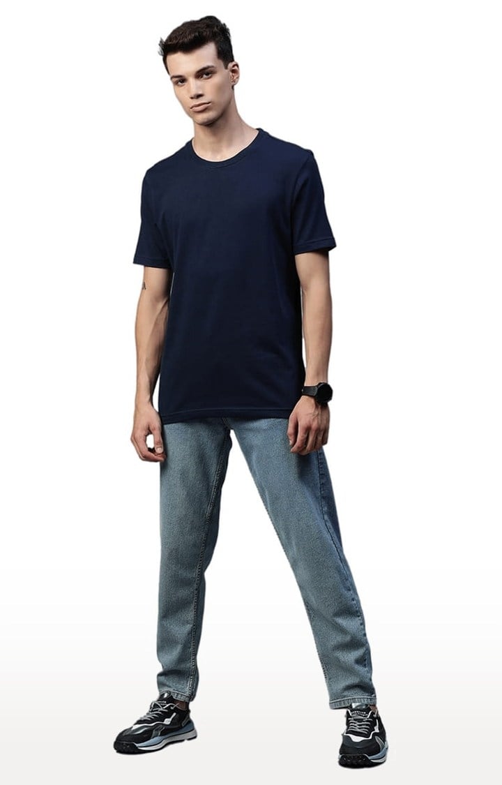 Men's Navy Blue Solid Regular T-Shirt