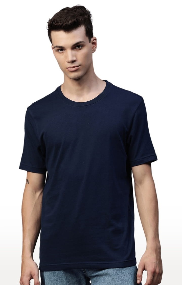 Men's Navy Blue Solid Regular T-Shirt