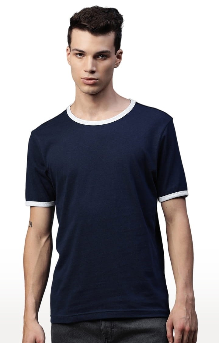 Men's Navy Blue Solid Regular T-Shirt