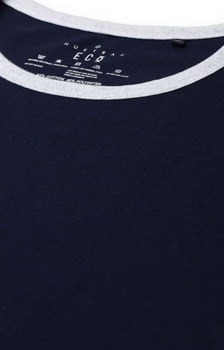 Men's Navy Blue Solid Regular T-Shirt