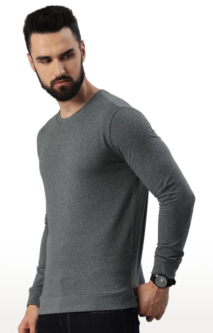 HUETRAP | Men's Grey Cotton Blend Solid Sweatshirt 2