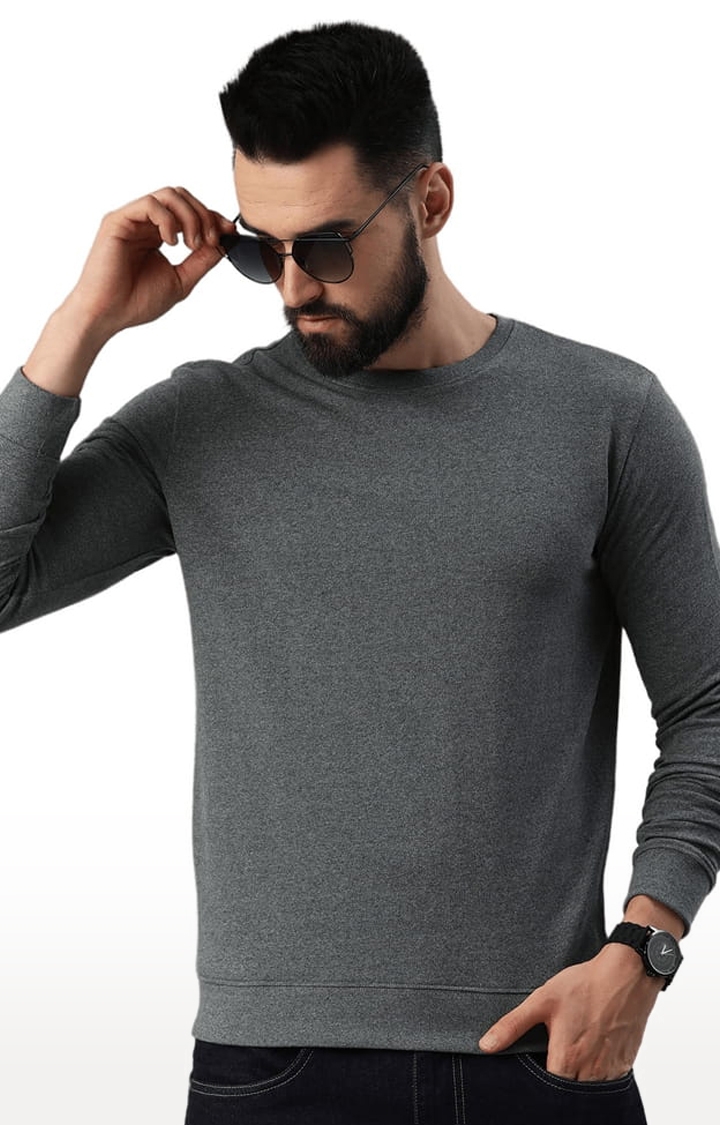 HUETRAP | Men's Grey Cotton Blend Solid Sweatshirt 0