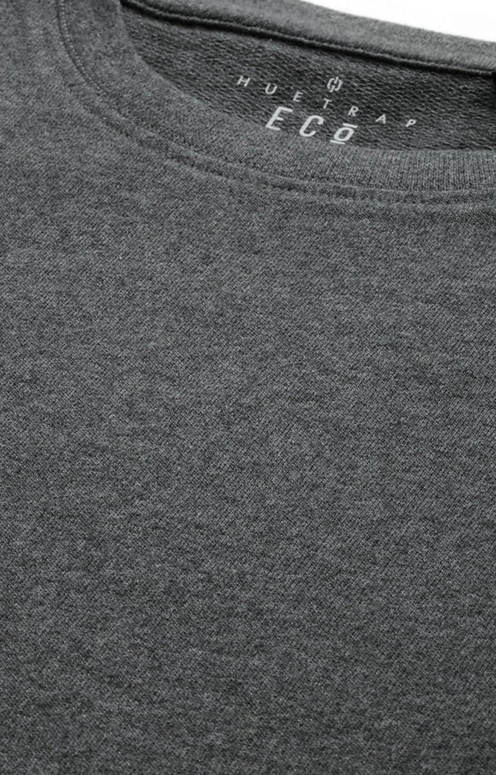 HUETRAP | Men's Grey Cotton Blend Solid Sweatshirt 4