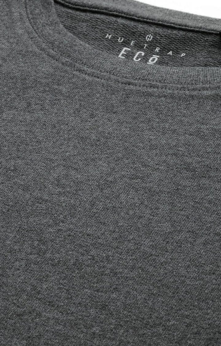 HUETRAP | Men's Grey Cotton Blend Solid Sweatshirt 4