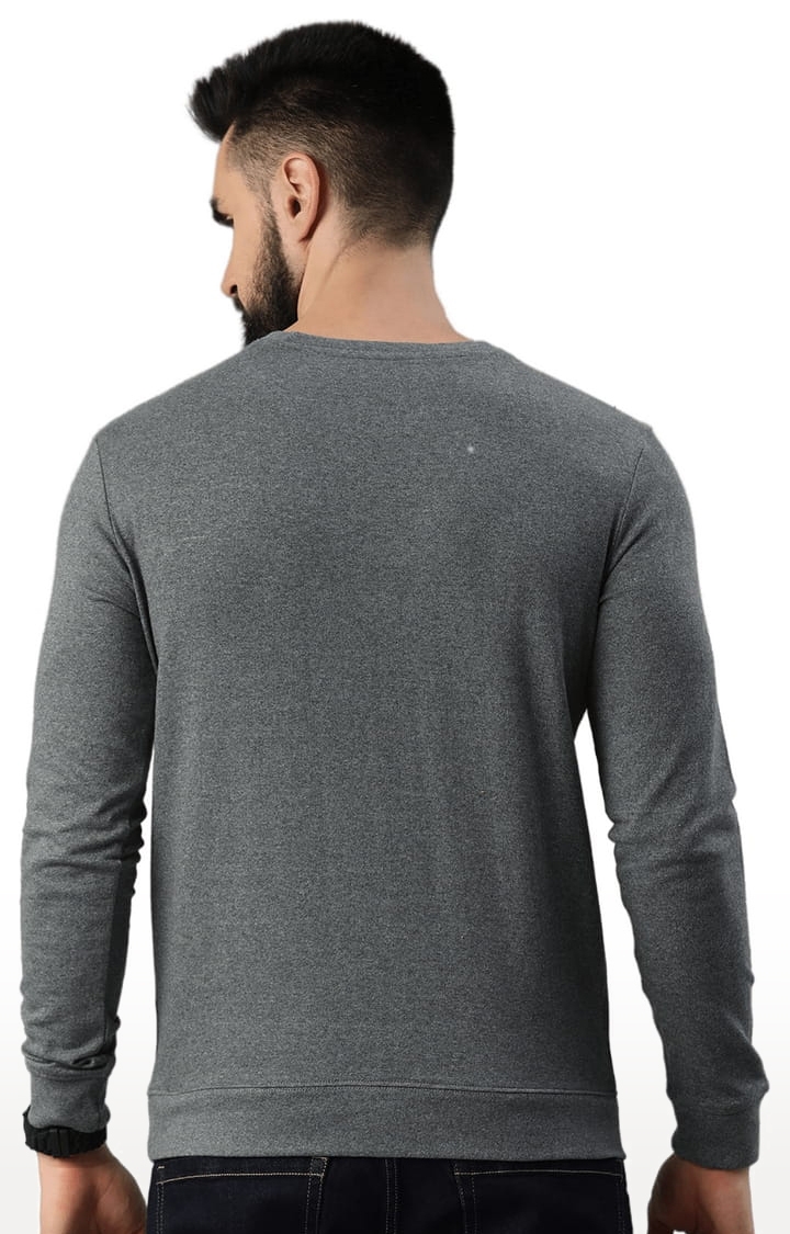 HUETRAP | Men's Grey Cotton Blend Solid Sweatshirt 3