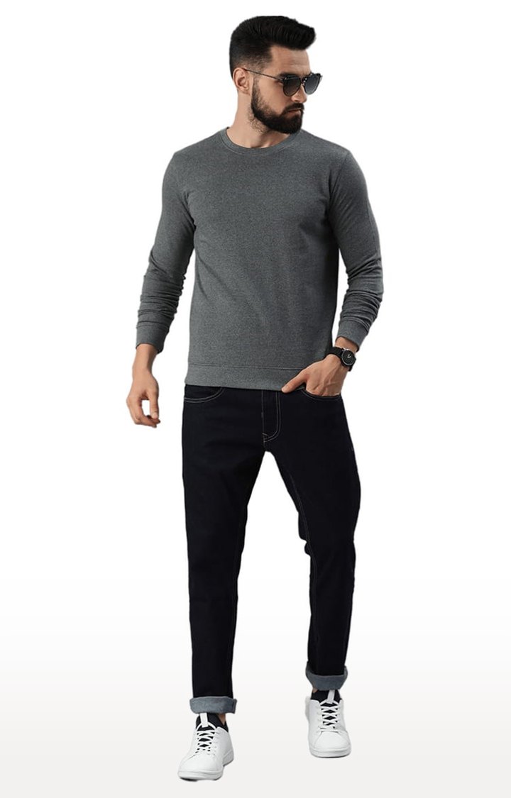 HUETRAP | Men's Grey Cotton Blend Solid Sweatshirt 1