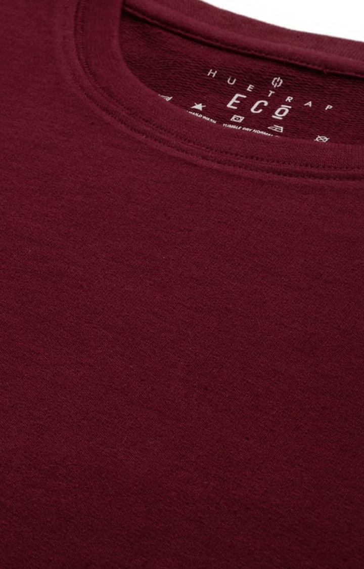 HUETRAP | Men's Maroon Cotton Blend Solid Sweatshirt 4