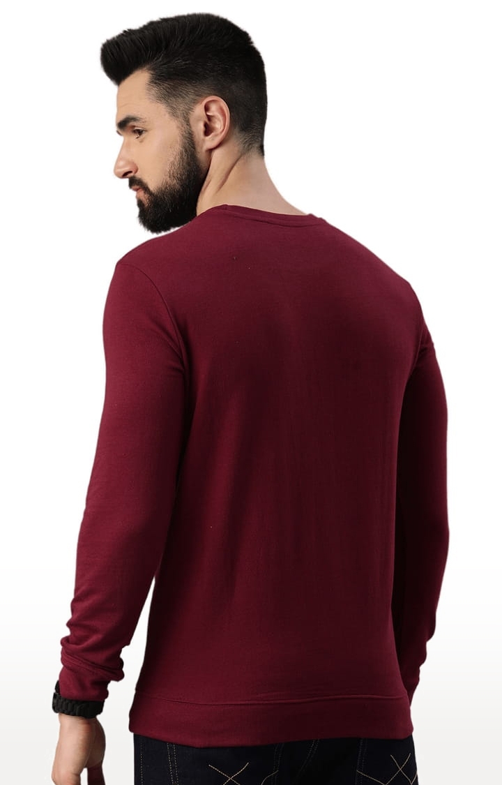 HUETRAP | Men's Maroon Cotton Blend Solid Sweatshirt 3