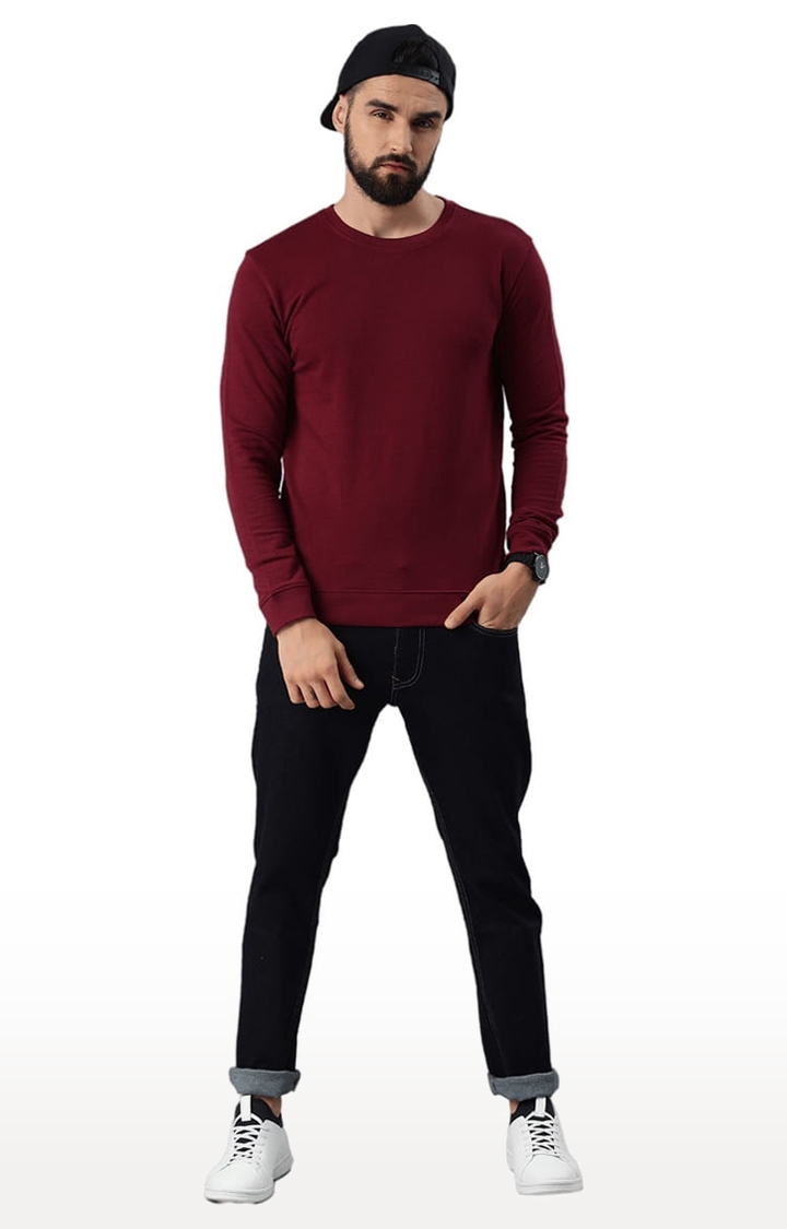 HUETRAP | Men's Maroon Cotton Blend Solid Sweatshirt 1