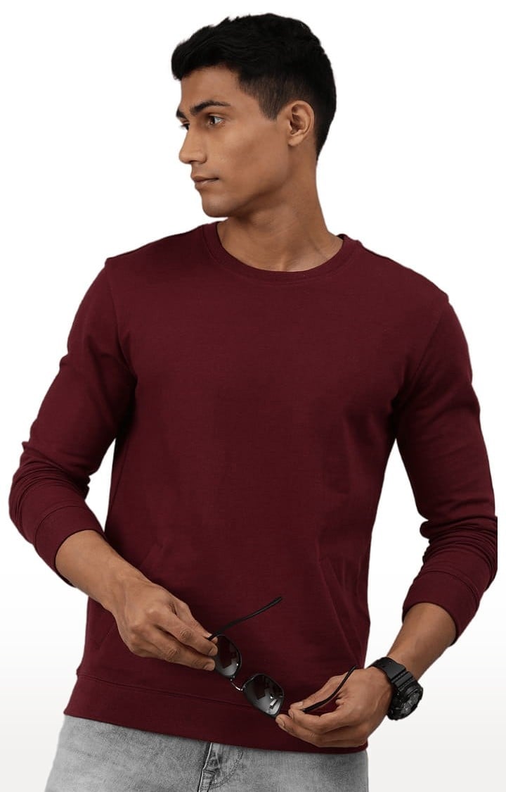 HUETRAP | Men's Maroon Solid Sweatshirts