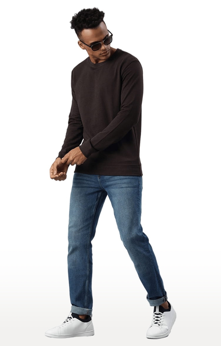 HUETRAP | Men's Brown Cotton Blend Solid Sweatshirt 1