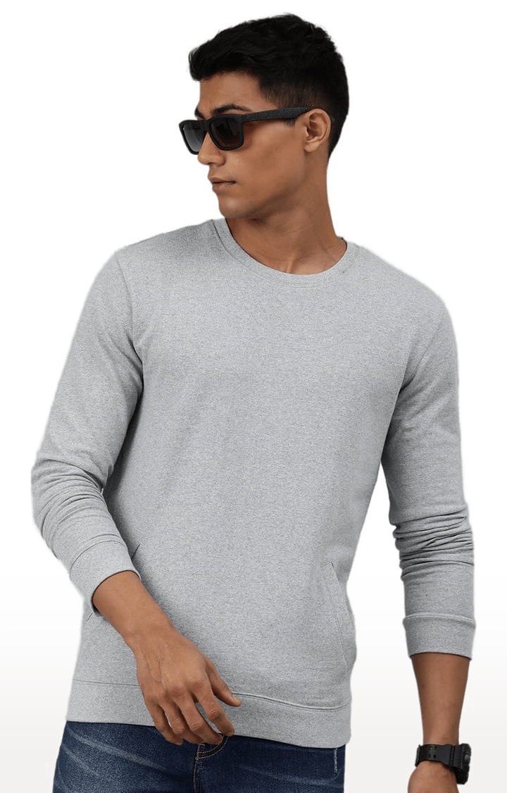 HUETRAP | Men's Grey Solid Sweatshirts