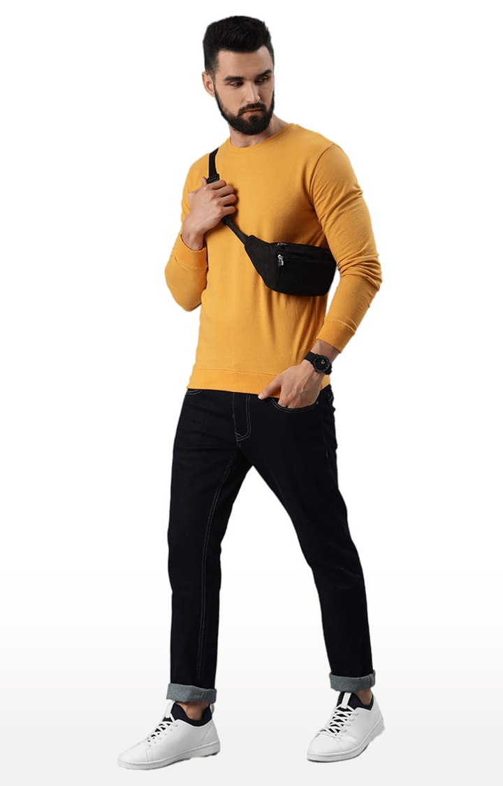 HUETRAP | Men's Yellow Cotton Blend Solid Sweatshirt 1