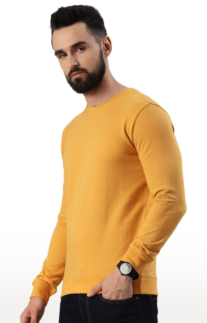 HUETRAP | Men's Yellow Cotton Blend Solid Sweatshirt 2