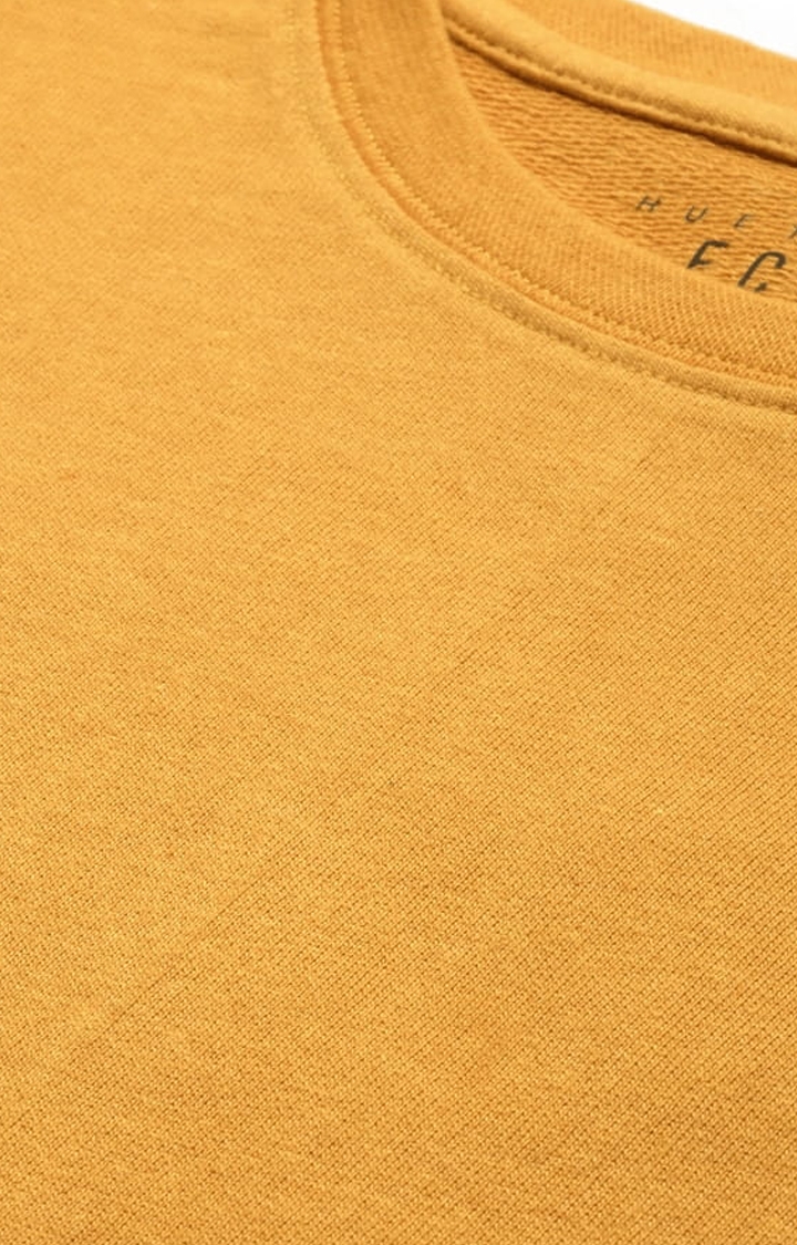 HUETRAP | Men's Yellow Cotton Blend Solid Sweatshirt 4