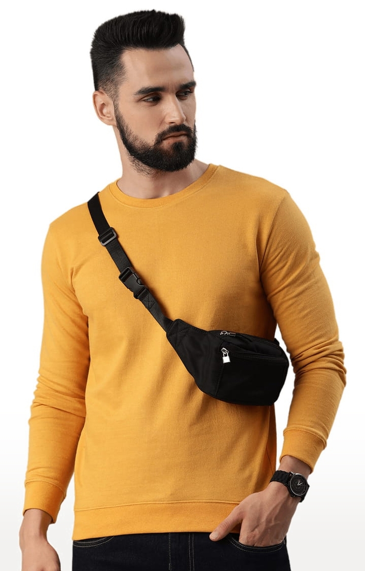 HUETRAP | Men's Yellow Cotton Blend Solid Sweatshirt 0