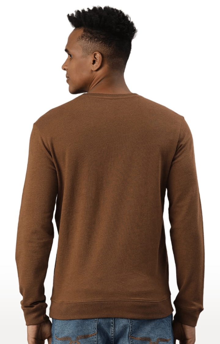 HUETRAP | Men's Brown Cotton Blend Solid Sweatshirt 3