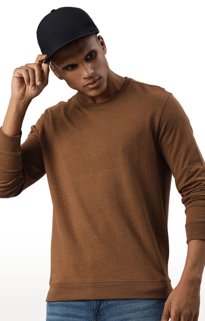 HUETRAP | Men's Brown Cotton Blend Solid Sweatshirt 0